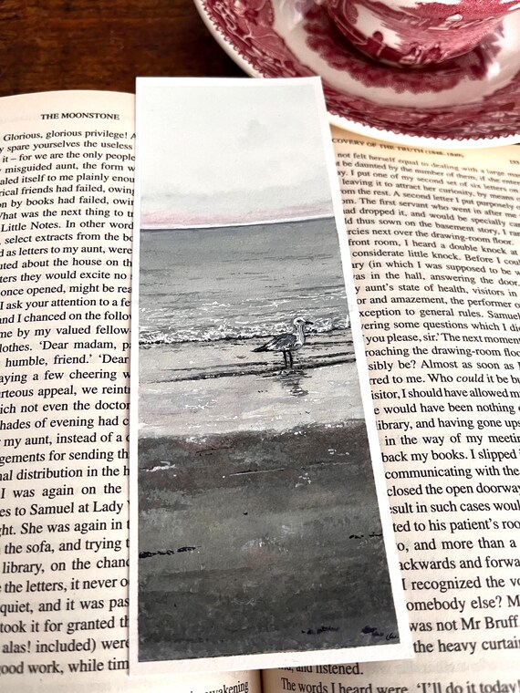 Original Artwork Landscape Painting Hand Painted Bookmark Small Watercolor ACEO Canadian Art Seagull at Sunrise