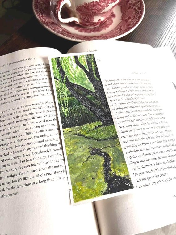 Original Artwork Landscape Painting Hand Painted Bookmark Small Watercolor ACEO Canadian Ducks under the Willow