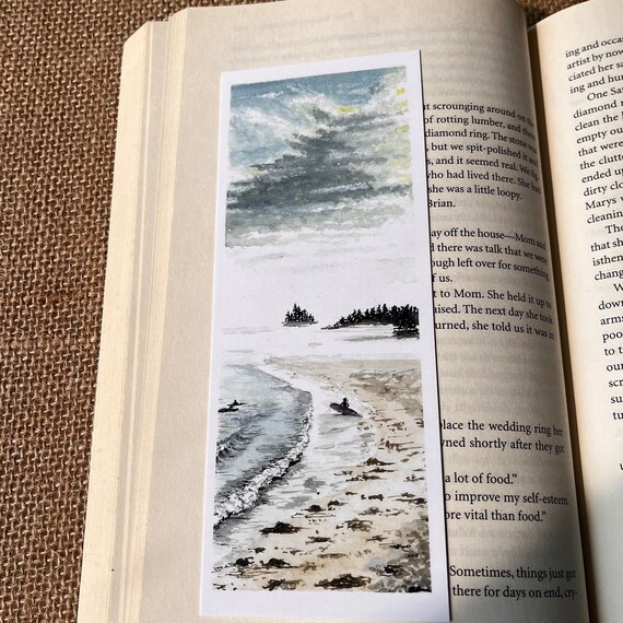 Original Artwork Landscape Painting Hand Painted Bookmark Small Watercolor ACEO Canadian Art Cherry Hill Surfers Limited Edition Prints