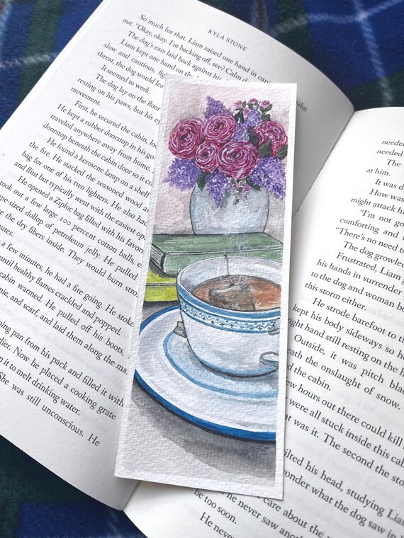 Watercolour Floral Original Artwork Hand Painted Bookmark Small Painting ACEO Canadian Art Teacup Watercolor