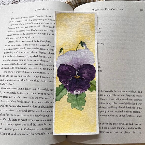 Watercolour Floral Original Artwork Hand Painted Bookmark Small Painting ACEO Canadian Art Pansy Watercolor