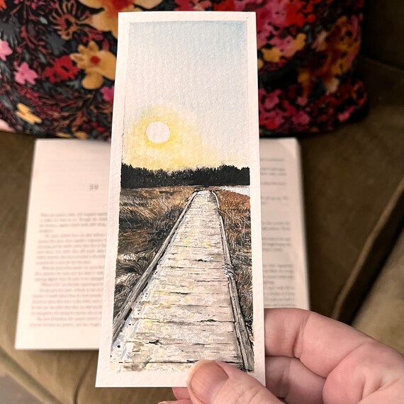 Original Artwork Landscape Painting Hand Painted Bookmark Small Watercolor ACEO Canadian Art Winter Boardwalk Limited Edition Prints