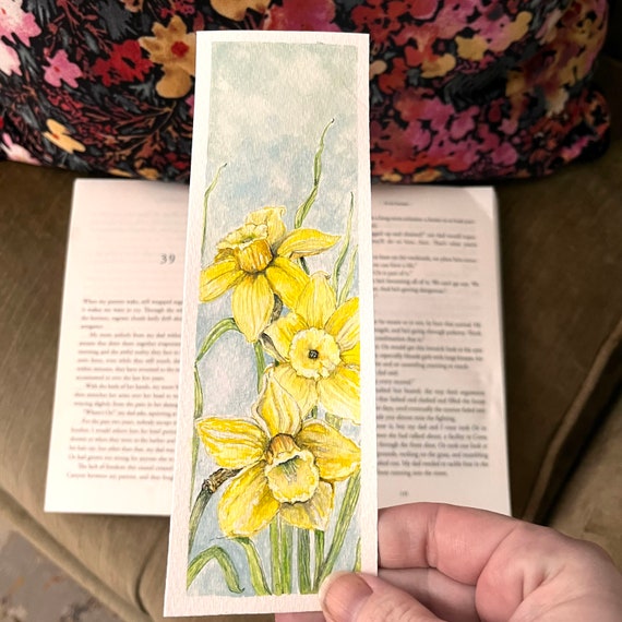 Watercolour Floral Original Artwork Hand Painted Bookmark Small Painting ACEO Canadian Art Daffodil Watercolor Limited Edition Prints