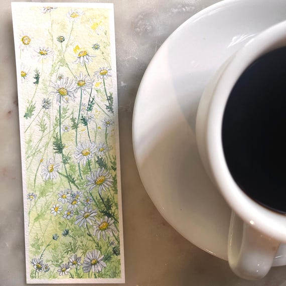 Watercolour Floral Original Artwork Hand Painted Bookmark Small Painting ACEO Canadian Art Chamomile Watercolor