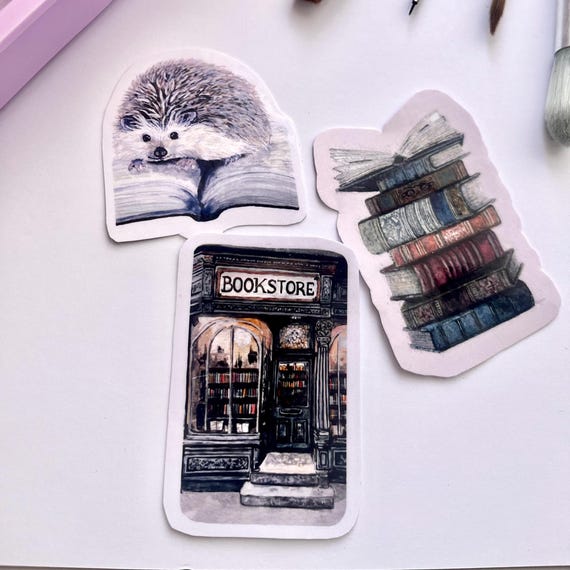 Original Artwork Hand Painted Watercolor Die Cut Waterproof Vinyl Sticker Handmade   Bookish Pack