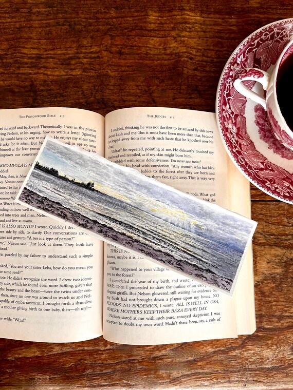 Original Artwork Landscape PaintingHand Painted Bookmark Small Watercolor ACEO Canadian Art Sun Breaks Through Beach Meadows