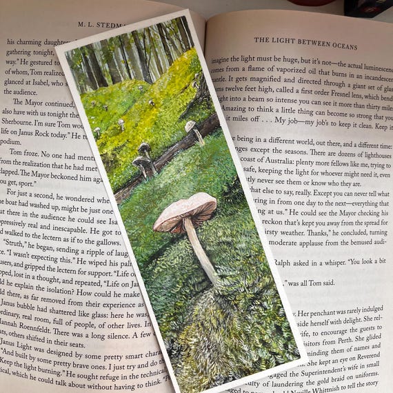 Original Artwork Landscape Painting Hand Painted Bookmark Small Watercolor ACEO Canadian Art Mushroom and Moss