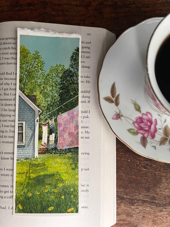Original Artwork Landscape Painting Hand Painted Bookmark Small Watercolor ACEO Canadian Art Country Clothesline Limited Edition Prints