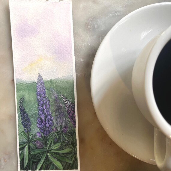 Watercolour Floral Original Artwork Hand Painted Bookmark Small Painting ACEO Canadian Art Purple Lupin Watercolor