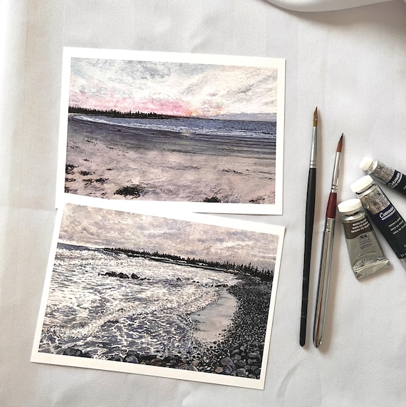 Art Print Postcard Set Original Watercolor Painting 5x7 Canadian Art Landscape Beach Pack