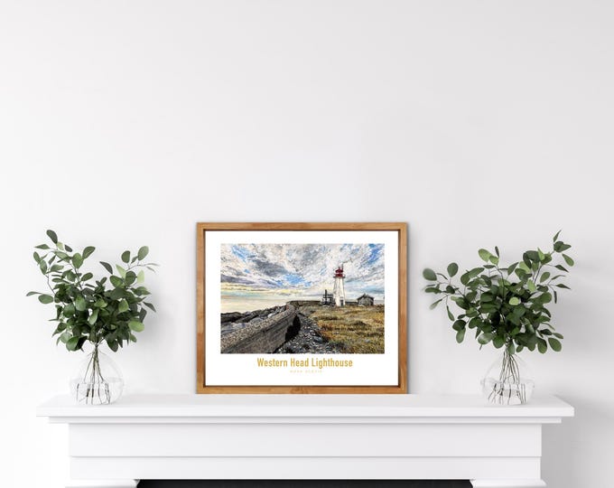 Western Head Lighthouse, Nova Scotia — Watercolor Coastal Poster Print