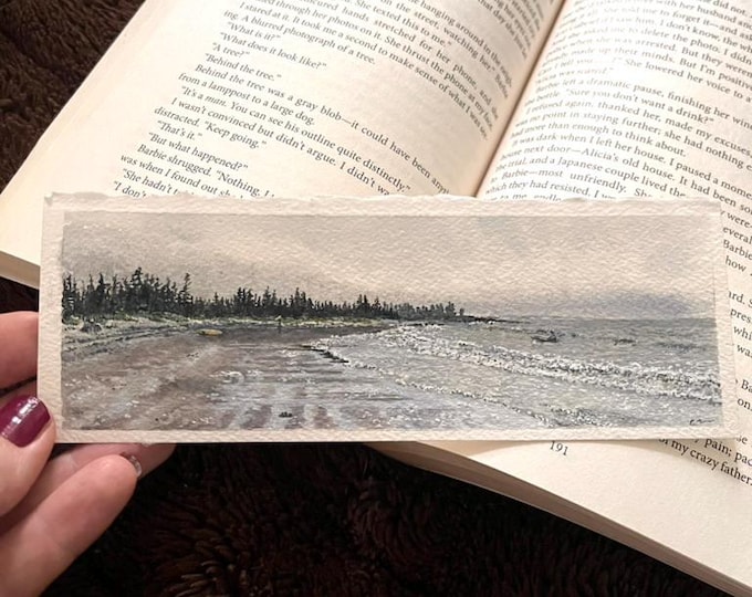 Cloudy Day Rissers Beach— Original Watercolor Bookmark