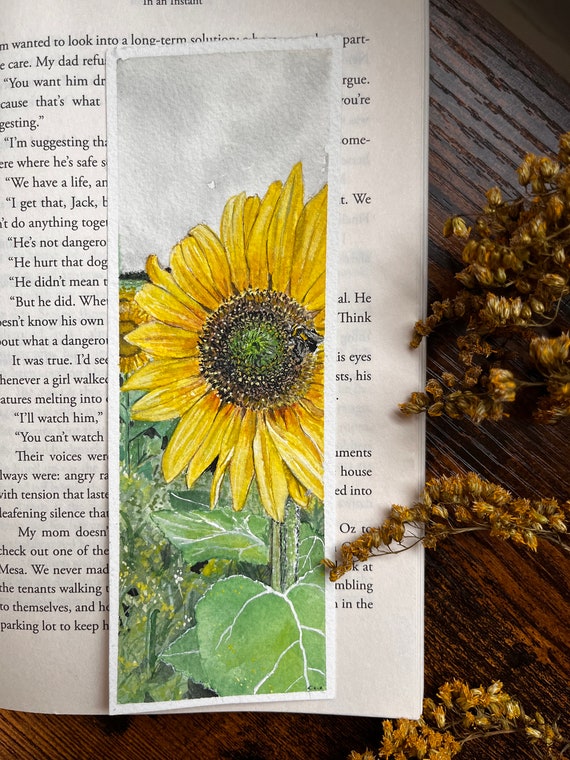 Watercolor Floral Original Artwork Hand Painted Bookmark Small Painting ACEO Canadian Art Sunflower Field Limited Edition Prints
