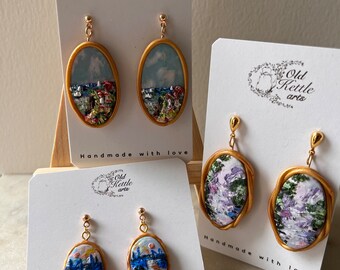 Custom Clay Painting Earrings/Statement Earrings/Romantic/Classical Painting/Monet/Impressionist/Lightweight+Hypoallergenic/Custom Order