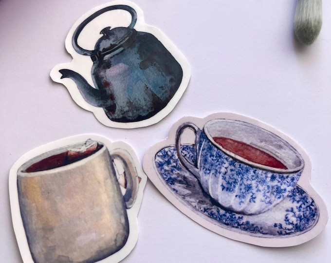 Kettle, Mug & Teacup — Watercolor Stickers