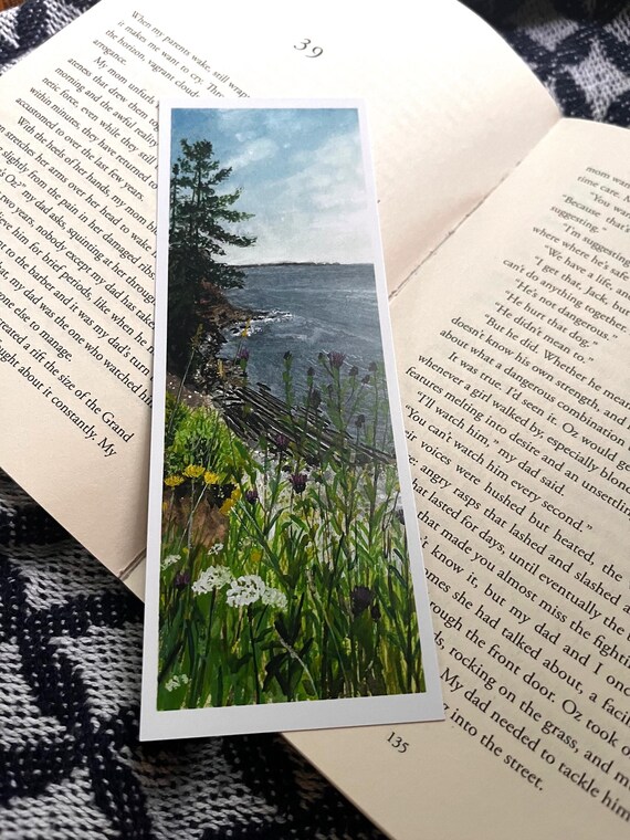 Original Artwork Landscape Painting Hand Painted Bookmark Small Watercolor ACEO Canadian Art Thistle on the Ocean Limited Edition Prints