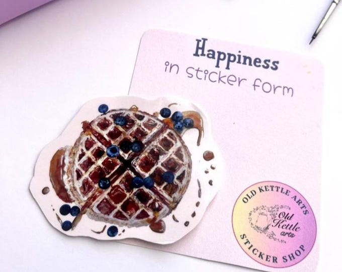 Waffle & Blueberries — Watercolor Sticker