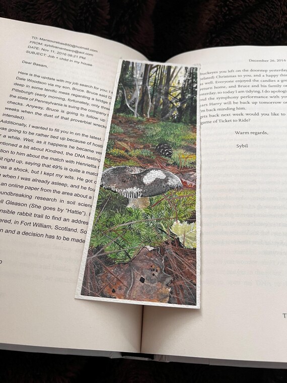 Original Artwork Landscape Painting Hand Painted Bookmark Small Watercolor ACEO Canadian Art Mushroom in the Moss