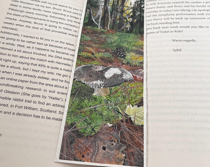 Mushroom in the Moss — Original Watercolor Bookmark