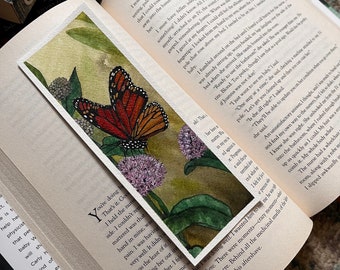 Watercolor Floral Original Artwork Hand Painted Bookmark Small Painting ACEO Canadian Art Monarch on Milkweed Limited Edition Prints