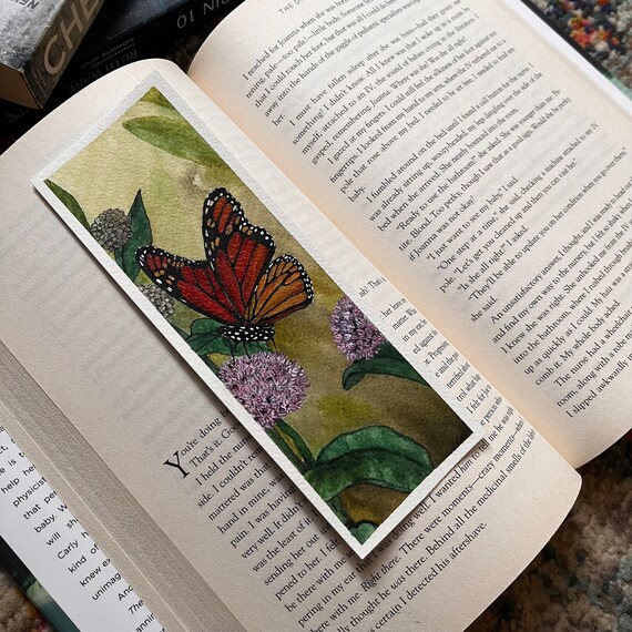 Watercolor Floral Original Artwork Hand Painted Bookmark Small Painting ACEO Canadian Art Monarch on Milkweed Limited Edition Prints
