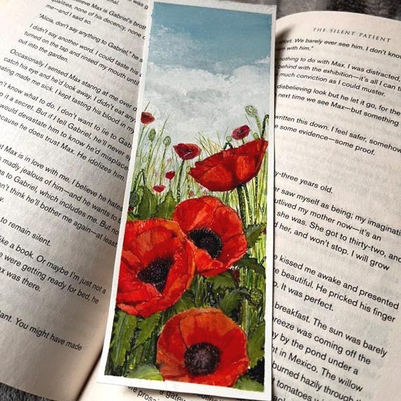 Watercolour Floral Original Artwork Hand Painted Bookmark Small Painting ACEO Canadian Art Poppy Field Watercolor