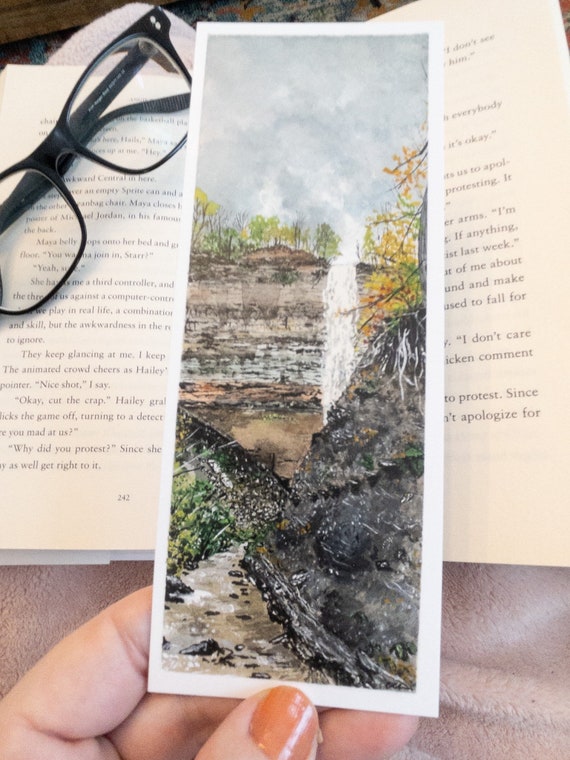 Original Artwork Landscape Painting Hand Painted Bookmark Small Watercolor ACEO Canadian Art Fall Waterfall Painting Limited Edition Prints