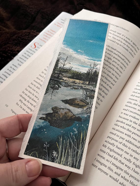 Original Landscape Painting Hand Painted Bookmark Small Artwork Watercolor ACEO Canadian Art Frosty Morning Reflections