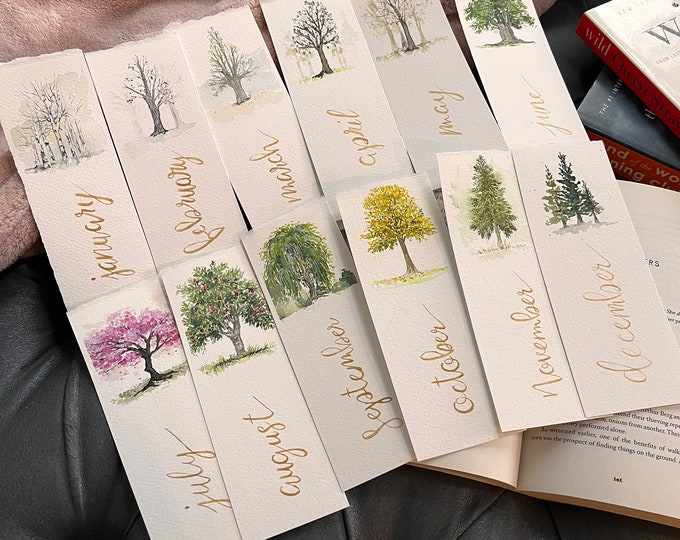 Birth Month Trees — Hand Painted Watercolor Bookmarks