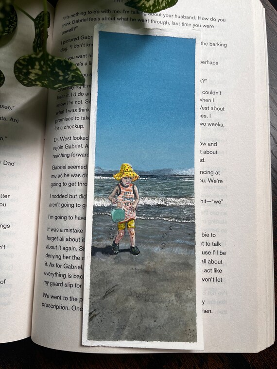 Original Artwork Landscape Painting Hand Painted Bookmark Small Watercolor ACEO Canadian Art Boy at the Beach Limited Edition Prints