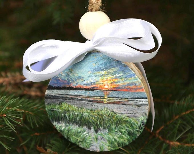 Watercolor Painting on Birch Slice- Sunrise Beach Meadows