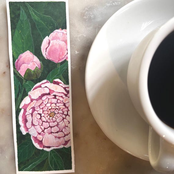 Watercolour Floral Original Artwork Hand Painted Bookmark Small Painting ACEO Canadian Art Peonies Watercolor