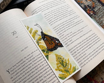 Watercolor Floral Original Artwork Hand Painted Bookmark Small Painting ACEO Canadian Art Monarch on Goldenrod Limited Edition Prints
