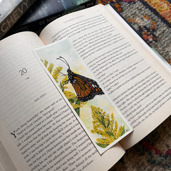 Watercolor Floral Original Artwork Hand Painted Bookmark Small Painting ACEO Canadian Art Monarch on Goldenrod Limited Edition Prints