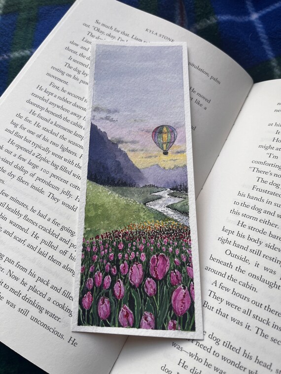 Original Artwork Landscape Painting Hand Painted Bookmark Small Watercolor ACEO Canadian Art Hot Air Balloon