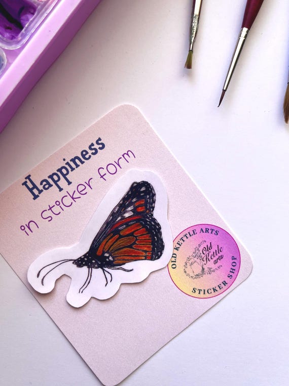 Original Artwork Hand Painted Watercolor Die Cut Waterproof Vinyl Sticker Handmade   Monarch Butterfly