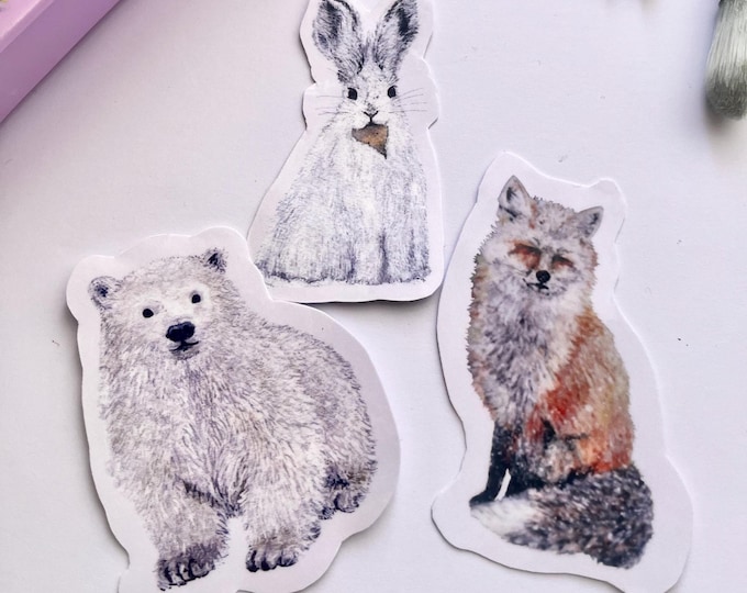 Fox, Bear & Hare — Watercolor Winter Stickers