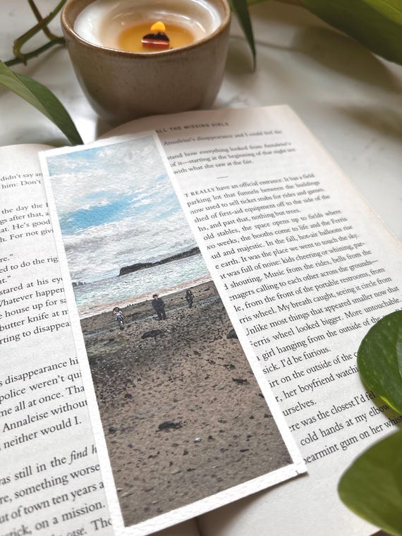 Original Artwork Landscape Painting Hand Painted Bookmark Small Watercolor ACEO Canadian Art Bay of Fundy Shore Walk Plaid