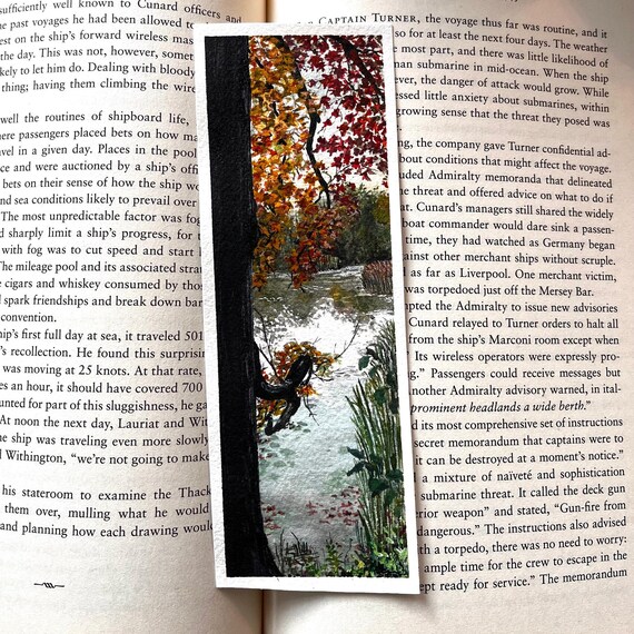 Original Artwork Landscape Painting Hand Painted Bookmark Small Watercolor ACEO Canadian Art Colorful Leaves Marsh Limited Edition Print