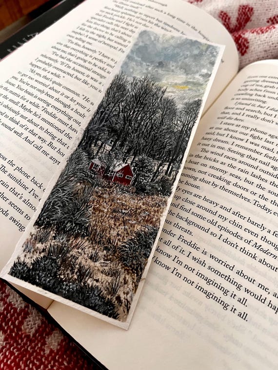 Original Artwork Landscape Painting Hand Painted Bookmark Small Watercolor ACEO Canadian Art Red Barn Winter Morning