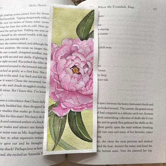 Watercolour Floral Original Artwork Hand Painted Bookmark Small Painting ACEO Canadian Art Pink Peony Painting Limited Edition Prints
