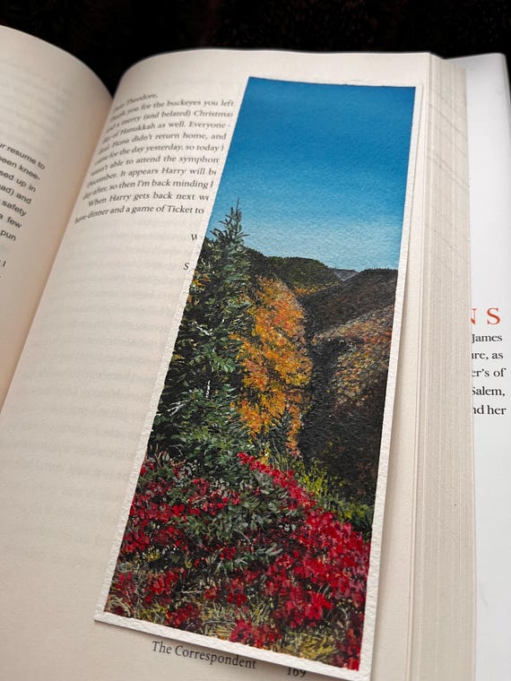 Original Artwork Landscape Painting Hand Painted Bookmark Small Watercolor ACEO Canadian Art Hiking Meat Cove Mountain