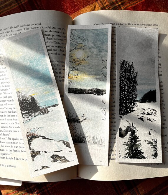 Muskoka Lake Winter Landscape Watercolor Bookmarks (Set of 3 Prints)