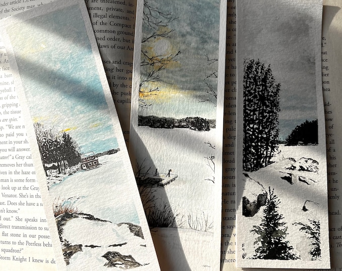 Muskoka Lakes in Winter — Original Watercolor Bookmark Set