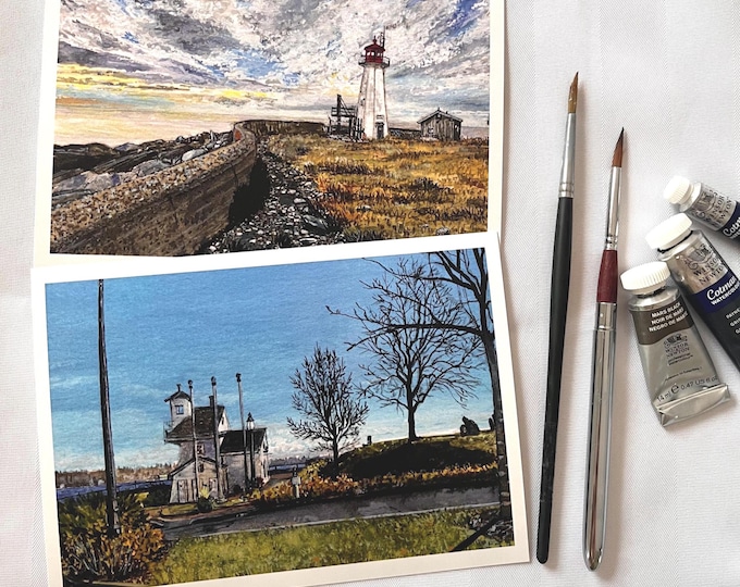 Fall Lighthouse Postcard Set — Original Watercolor Art Prints