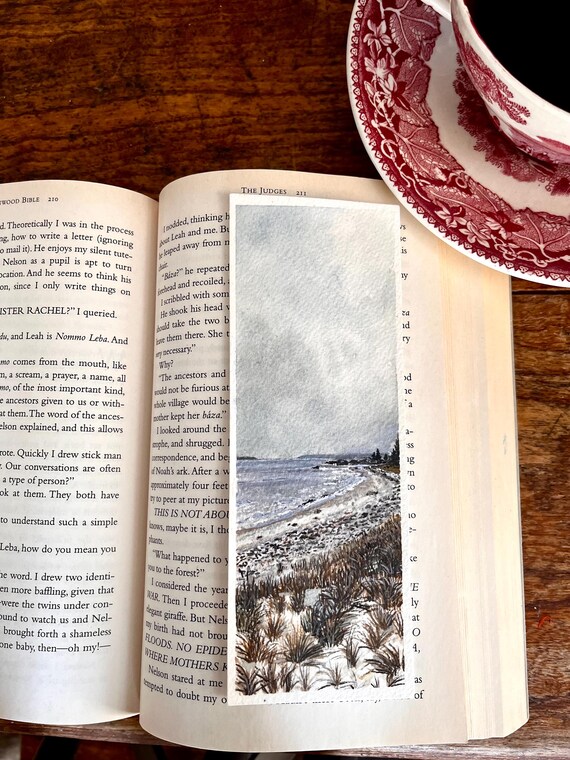 Original Artwork Landscape Painting Hand Painted Bookmark Small Watercolor ACEO Canadian Art Beach Meadows in Winter