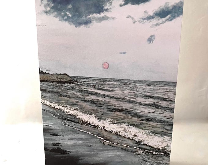Stormy Beach — Watercolor Art Card