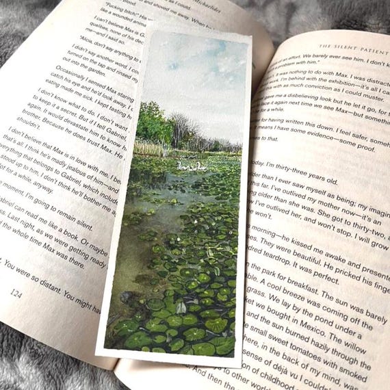 Original Artwork Landscape Painting Hand Painted Bookmark Small Watercolor ACEO Canadian Swans in a Marsh