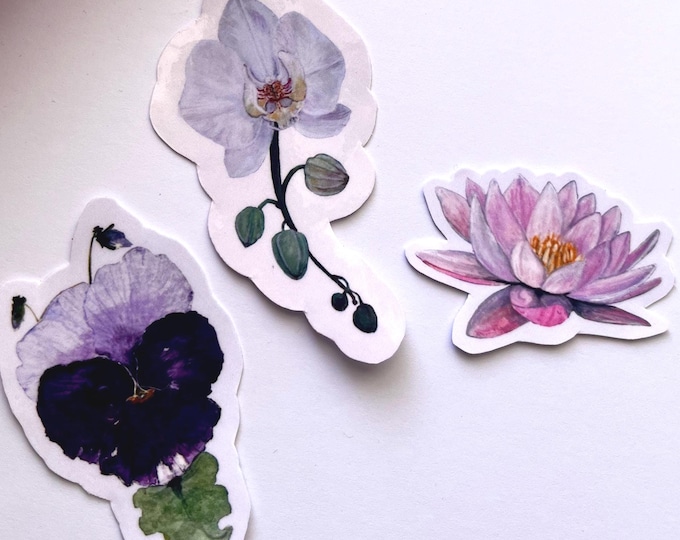 Orchid, Pansy & Water Lily — Watercolor Stickers