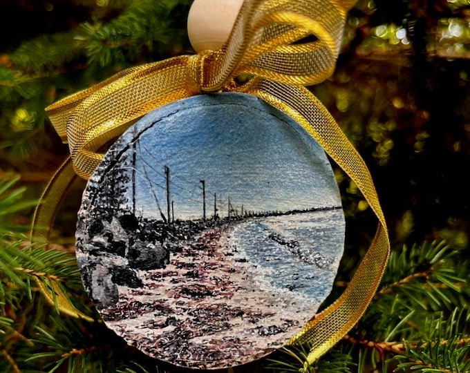 Watercolor Painting on Birch Slice - Crescent Beach High Tide